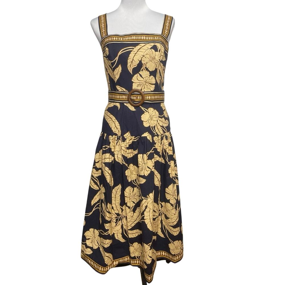NWT - Shoshanna Kora Navy/Tan Sleeveless Floral Midi Dress